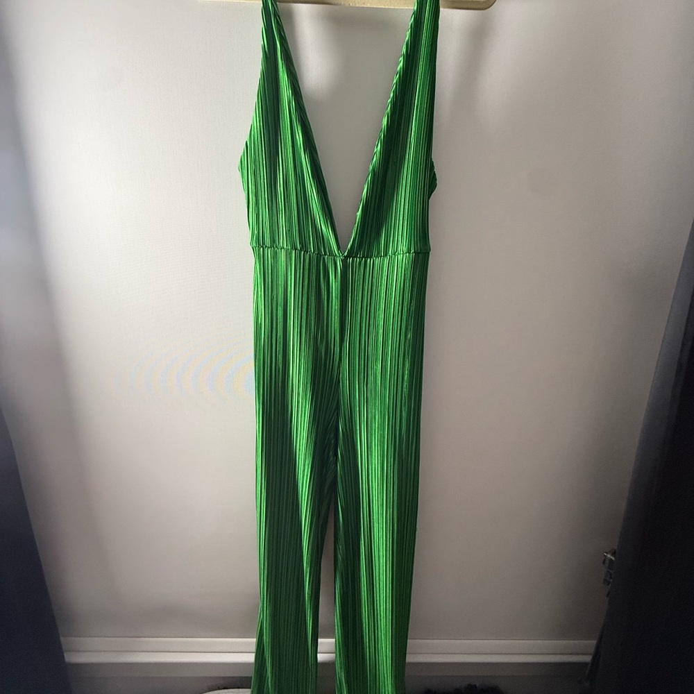 Green V-Neck Jumpsuit
